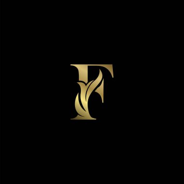 Altın F İlk Mektup lüks logo simgesi, lüks işletmeler için klasik lüks vektör tasarım kavramı alfabe alfabesi harfi.