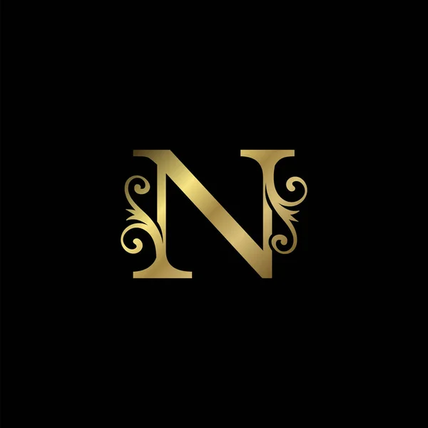 Golden N Initial Letter luxury logo icon, vintage luxurious vector design concept alphabet letter for luxuries business.