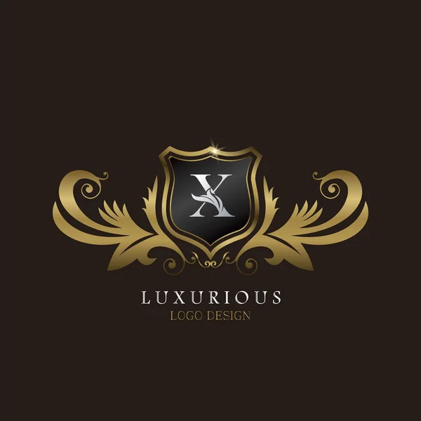 Golden Logo Luxurious Shield Kreatywna Koncepcja Wektora Dla Luksusowej Tożsamości — Wektor stockowy