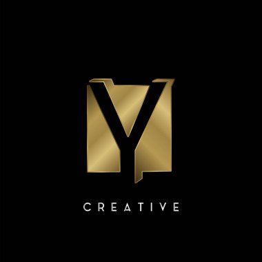 Golden Square Negatif Y harfi logosu. Başlangıç, teknoloji veya iş kimliği için Y logosu negatif uzay harfli yaratıcı tasarım konsepti kare şekli.