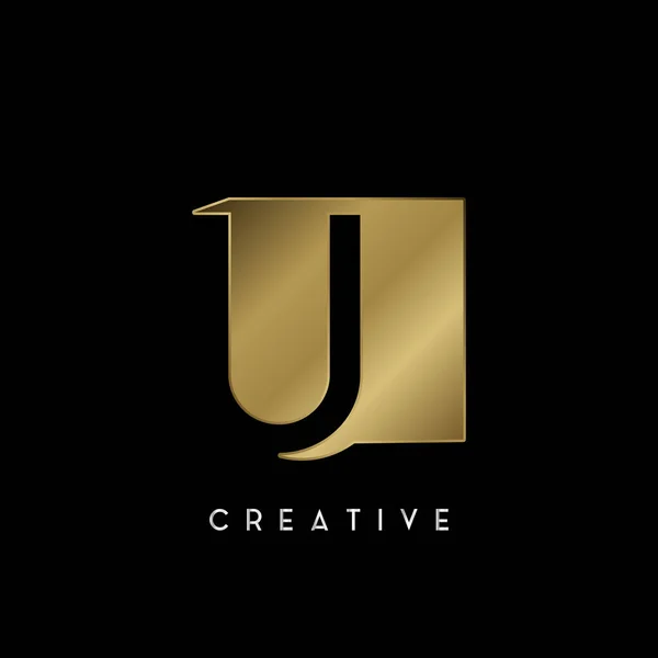 Goldenes Quadrat Negativer Raum Buchstabe Logo Kreatives Designkonzept Quadratische Form — Stockvektor