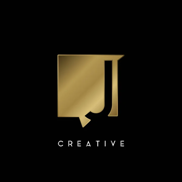 ゴールデンスクエアネガスペースJの文字のロゴ 技術またはビジネスアイデンティティのための負のスペース文字Jのロゴを持つ創造的なデザインコンセプトの正方形の形状 — ストックベクタ
