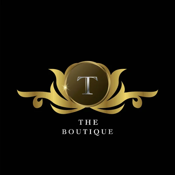 Golden Frame Letter Luxury Boutique Počáteční Logo Ikona Elegance Design — Stockový vektor