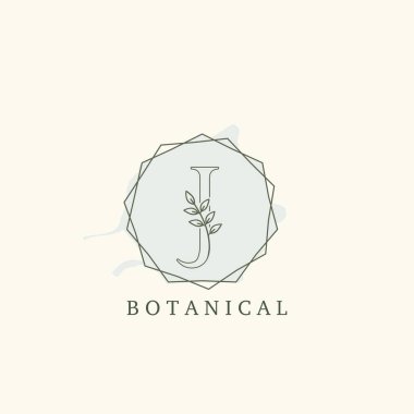 Botanik Yaprak Baş harfleri J Harfi Logosu, vektör logosu konsepti altıgen geometrik çerçeve botanik veya doğa işi için ilk harf logosu simgesi.