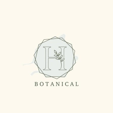 Botanik Yaprak Baş harfleri H Harfi Logosu, vektör logosu konsepti altıgen geometrik çerçeve botanik veya doğa işi için ilk harf logosu simgesi.