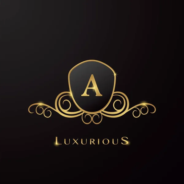 Letter Luxurious Shield Logo Golden Color Conceito Design Vetorial Para —  Vetores de Stock