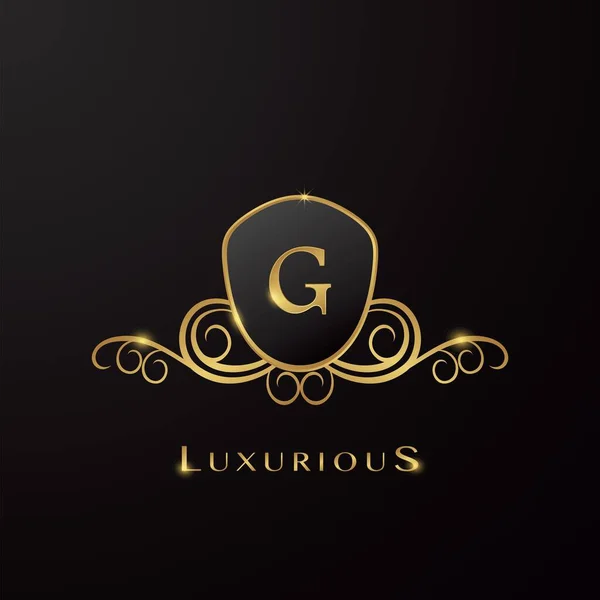 Carta Luxo Escudo Logotipo Cor Dourada Conceito Design Vetorial Para — Vetor de Stock