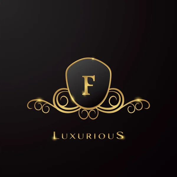 List Luxurious Shield Logo Golden Color Koncepcja Projektowania Wektorowego Dla — Wektor stockowy