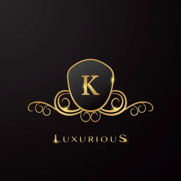 Carta Luxuoso Escudo Logotipo Cor Dourada Conceito Design Vetorial Para — Vetor de Stock