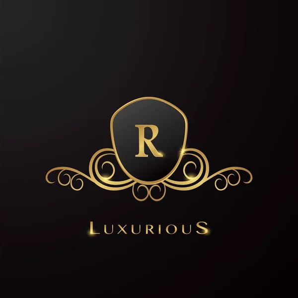 Carta Luxuoso Escudo Logotipo Cor Dourada Conceito Design Vetorial Para —  Vetores de Stock