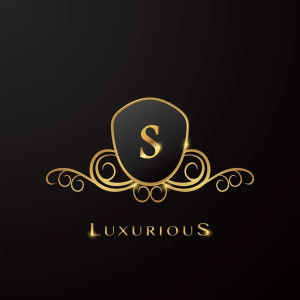 Letra Luxuoso Escudo Logotipo Cor Dourada Conceito Design Vetorial Para —  Vetores de Stock