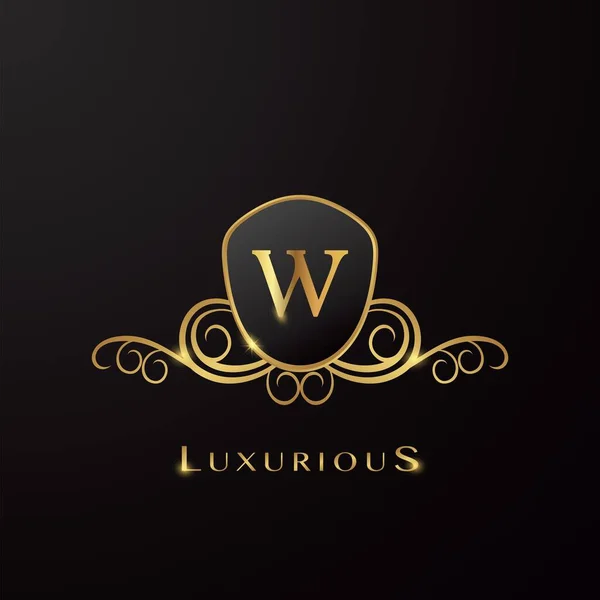 Γράμμα Luxurious Shield Λογότυπο Golden Color Vector Design Concept Luxury — Διανυσματικό Αρχείο