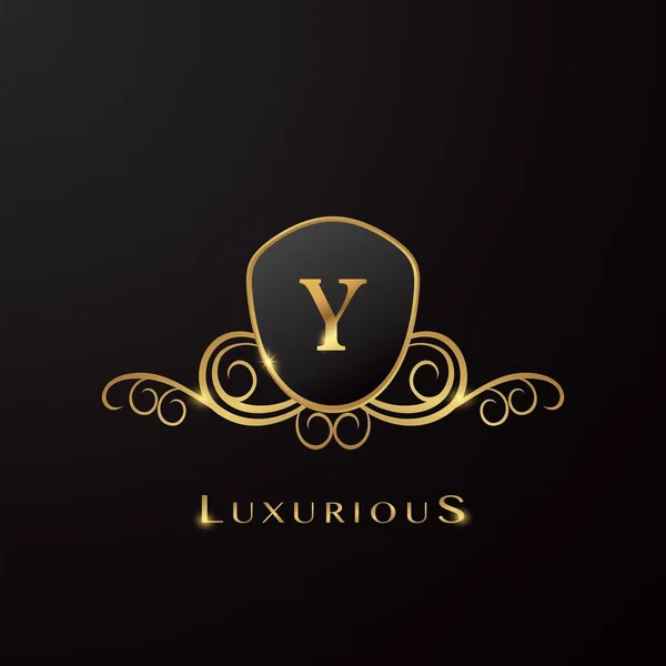 Buchstabe Luxurious Shield Logo Golden Color Vektor Design Konzept Für — Stockvektor