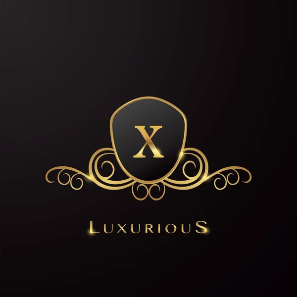 Carta Luxo Escudo Logotipo Cor Dourada Conceito Design Vetorial Para — Vetor de Stock
