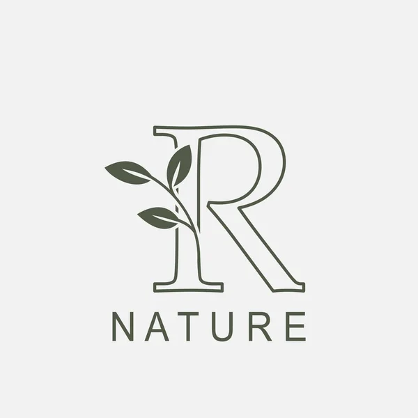 Esboço Carta Inicial Nature Leaf Logo Icon Vector Design Concept — Vetor de Stock