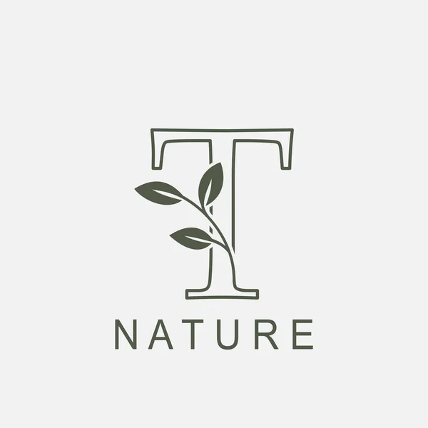 Outline Initial Letter Nature Leaf Logo Icon Vector Design Concept — Stock Vector