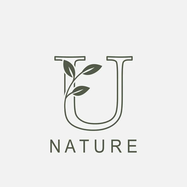 Outline Initial Letter Nature Leaf Logo Icon Vector Design Concept — Stock Vector