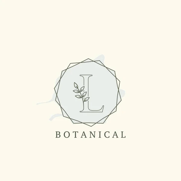 Botanik Yaprak İlk Liste Logosu, vektör logosu konsepti altıgen geometrik çerçeve botanik veya doğa işi için ilk harf logosu simgesi.
