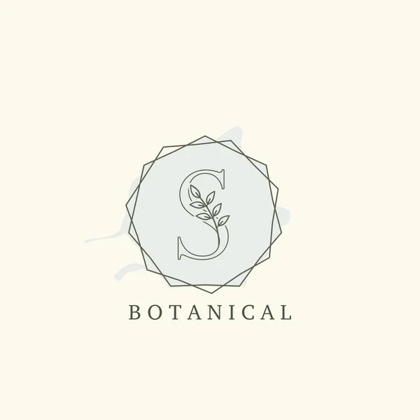 Botanik Yaprak Baş harfleri S Harfi Logosu, vektör logosu konsepti altıgen geometrik çerçeve botanik veya doğa işi için ilk harf logosu simgesi.