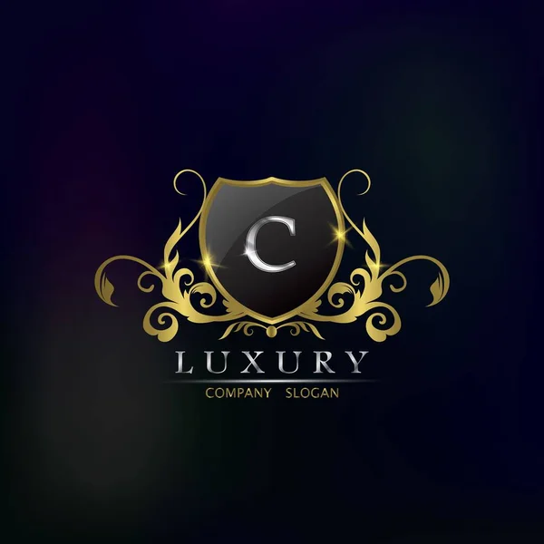 Premium Golden Shield List Luxury Logo Icon Vector Design — Wektor stockowy