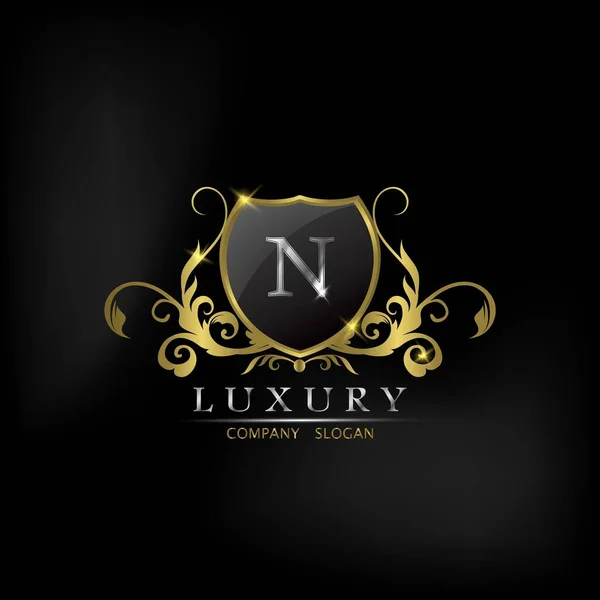 Premium Golden Shield Letter Luxo Logo Ícone Vector Design — Vetor de Stock