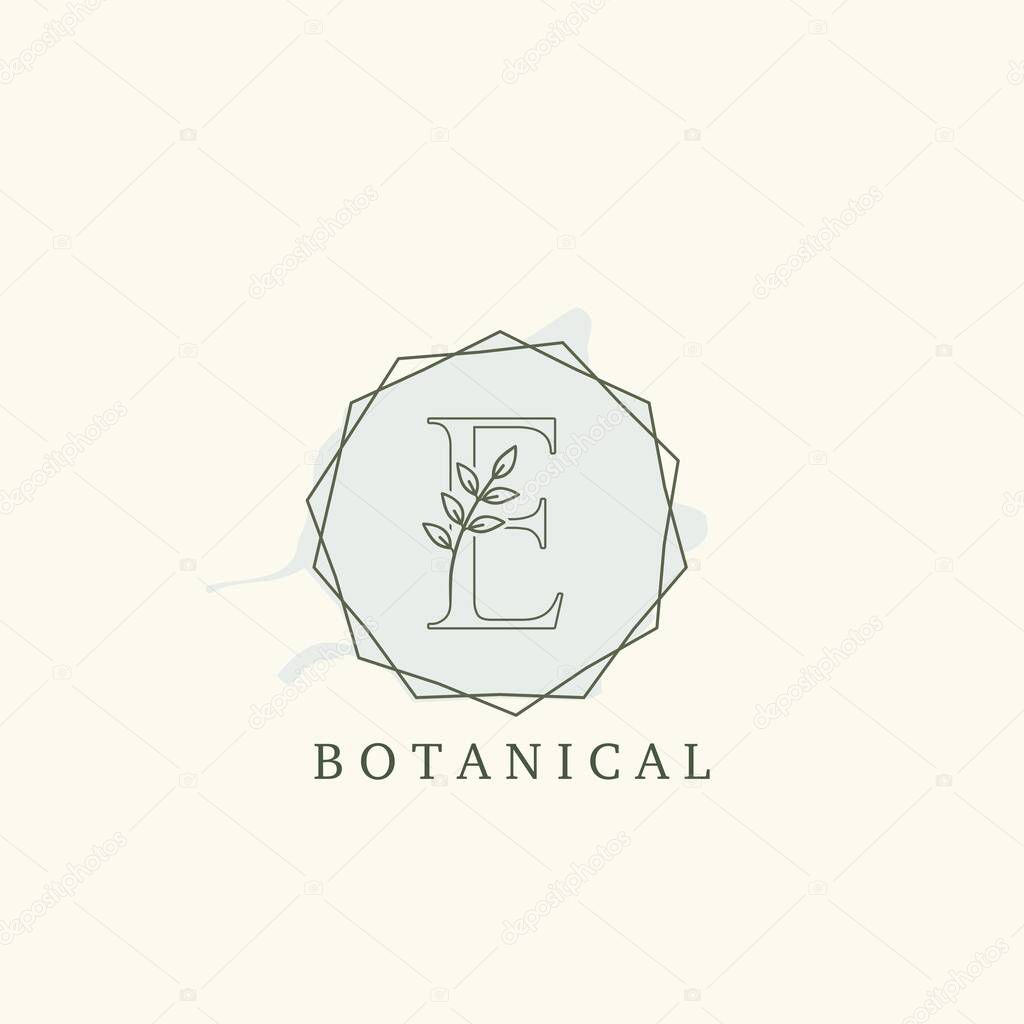 Botanical Leaf Initial E Letter Logo, vector logo design concept hexagon geometric frame with initial letter logo icon for botany or nature business.