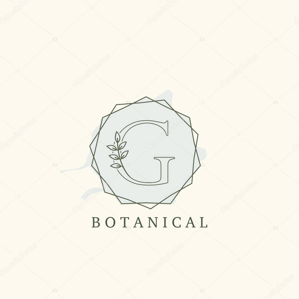 Botanical Leaf Initial G Letter Logo, vector logo design concept hexagon geometric frame with initial letter logo icon for botany or nature business.