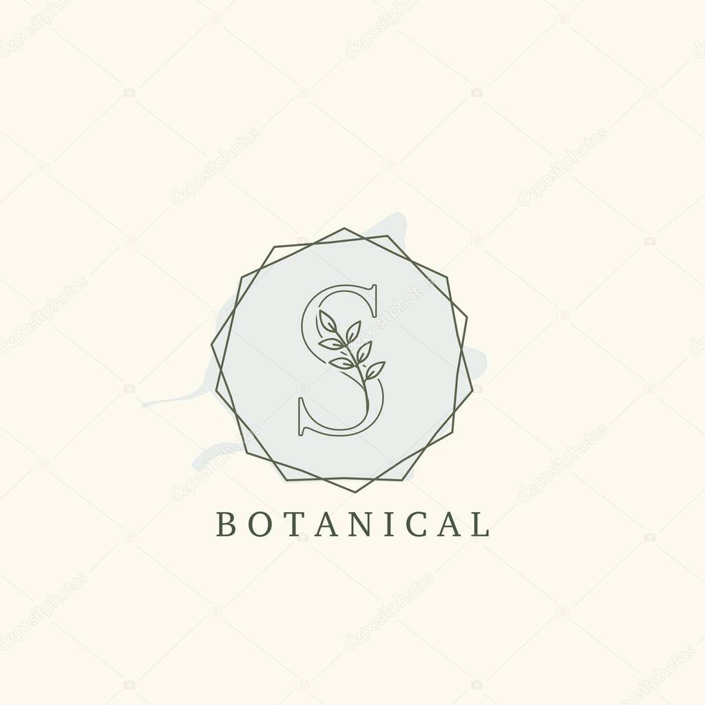 Botanical Leaf Initial S Letter Logo, vector logo design concept hexagon geometric frame with initial letter logo icon for botany or nature business.