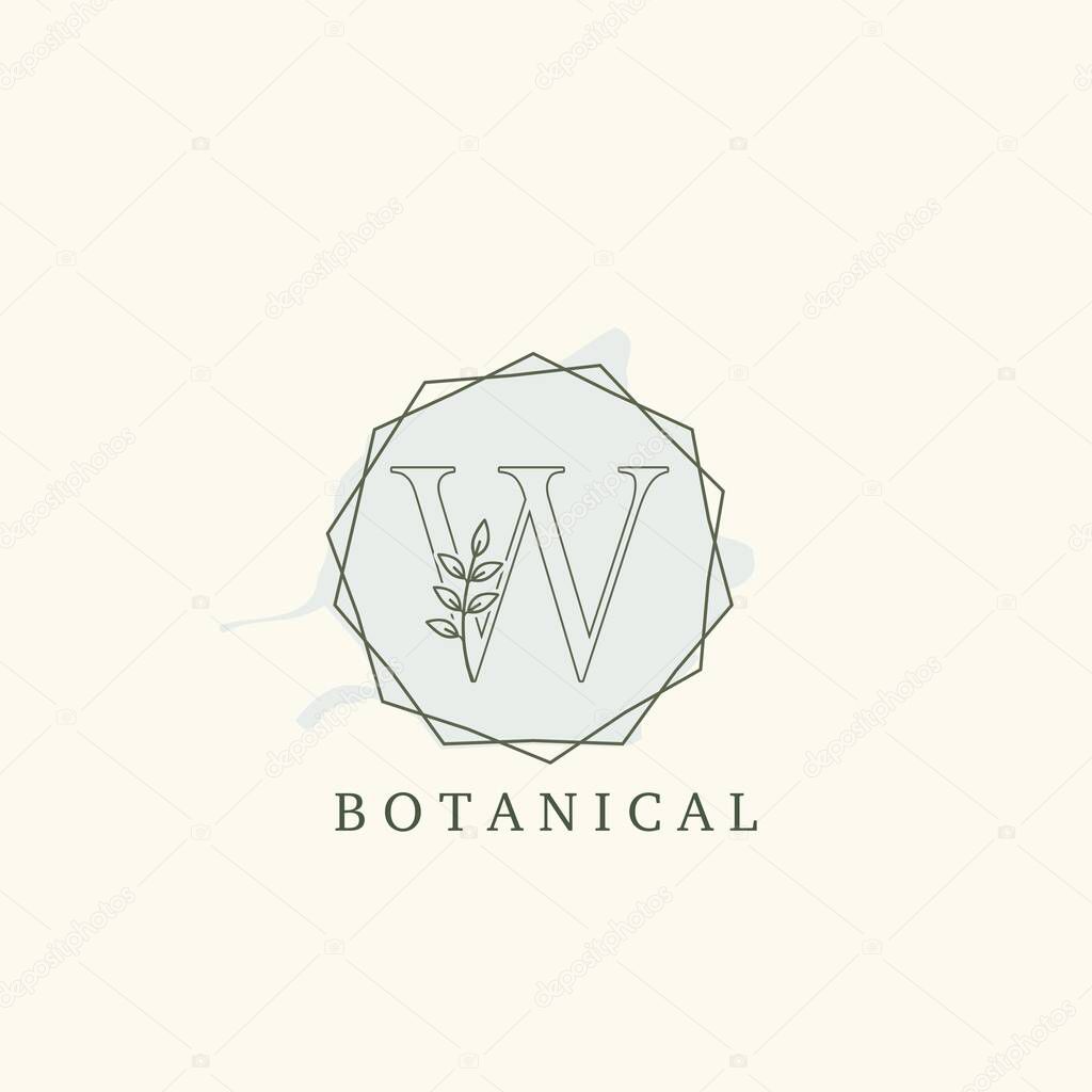 Botanical Leaf Initial W Letter Logo, vector logo design concept hexagon geometric frame with initial letter logo icon for botany or nature business.
