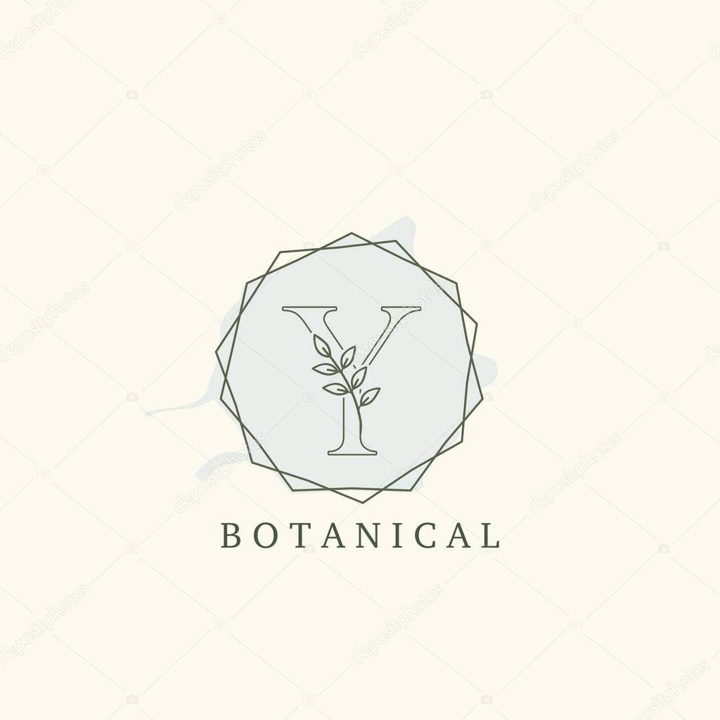 Botanical Leaf Initial Y Letter Logo, vector logo design concept hexagon geometric frame with initial letter logo icon for botany or nature business.