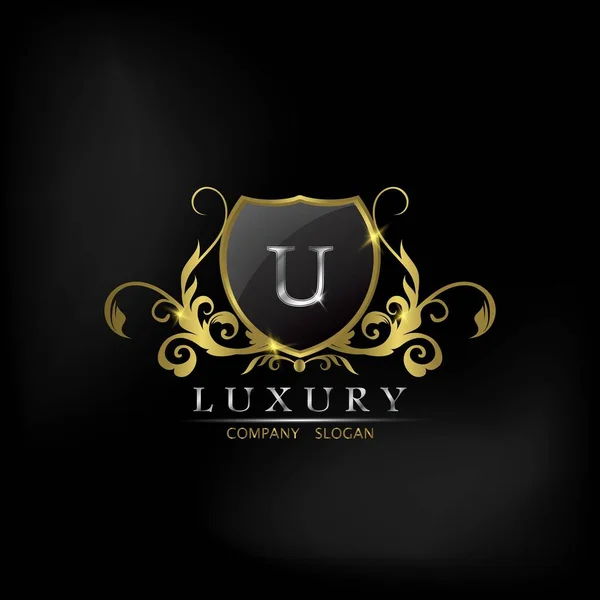 Premium Golden Shield Letter Luxe Logo Icoon Vector Ontwerp — Stockvector