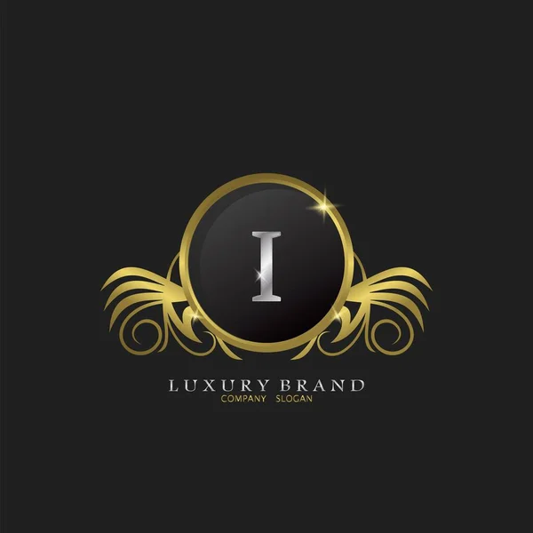 Levél Golden Circle Shield Luxury Brand Logo Vektor Design Koncepció — Stock Vector