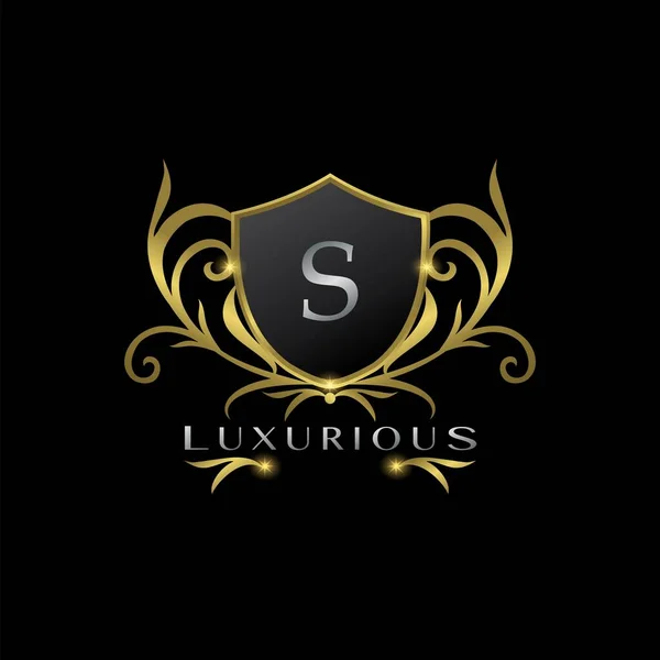 Golden Letter Luxueus Shield Logo Vector Design Concept Voor Luxe — Stockvector