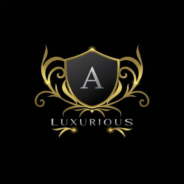 Carta Dourada Logotipo Escudo Luxuoso Conceito Design Vetorial Para Negócios —  Vetores de Stock