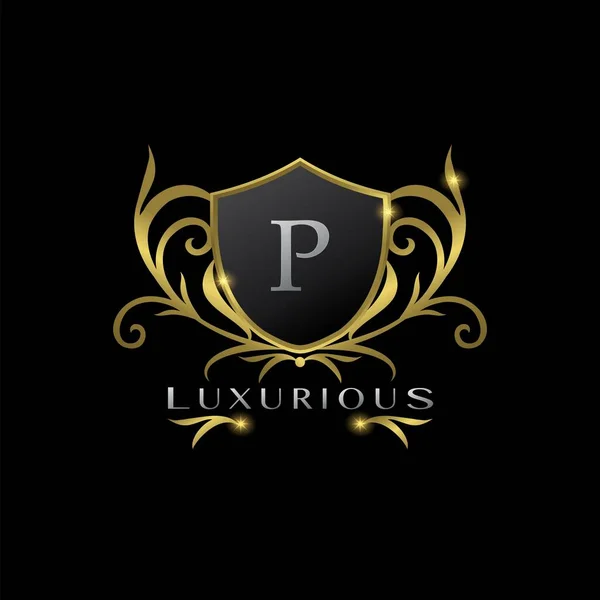Golden Letter Luxueus Shield Logo Vector Design Concept Voor Luxe — Stockvector