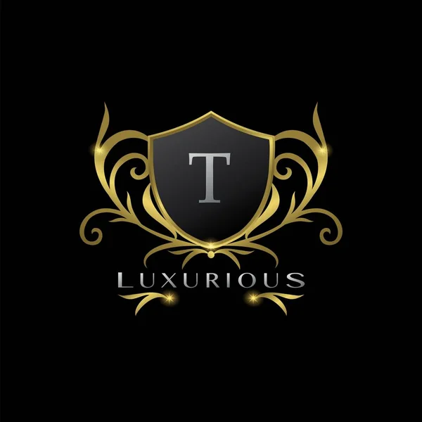 Golden Letter Luxurious Shield Logo Concepto Diseño Vectorial Para Negocios — Vector de stock