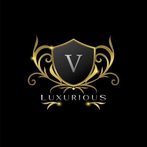 Golden Letter Luxurious Shield Logo Concepto Diseño Vectorial Para Negocios — Archivo Imágenes Vectoriales