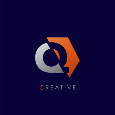 Q Harfi Logosu Simgesi Soyut Geometrik Tekno Yarı Altıgen Vektör Tasarımı Konsepti.