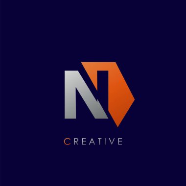 N Harfi Logosu Simgesi Soyut Geometrik Tekno Yarı Altıgen Vektör Tasarımı Konsepti.