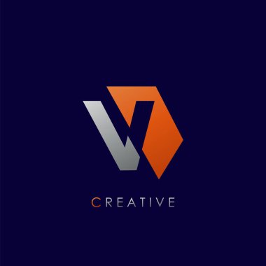 V Harfi Logo Simgesi Soyut Geometrik Tekno Yarı Altıgen Vektör Tasarımı Konsepti.