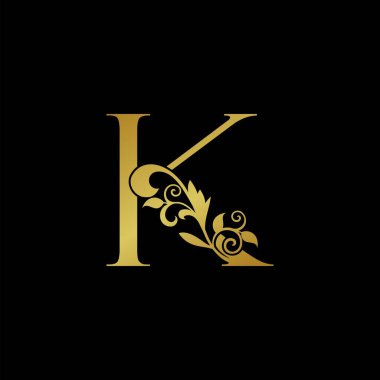 Altın Lüks Harf K logosu simgesi. Vektör tasarımı konsepti lüks vintage doğa harfli altın rengi bırakır.