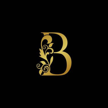 Altın Lüks Baş harf B logo simgesi. Vektör tasarımı konsepti lüks vintage doğa harfli altın rengi bırakır.