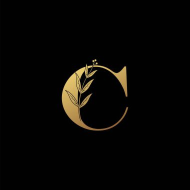 Altın Harf C Logosu simgesi. Tasarım konsepti klasik çiçek yaprakları element C logo simgesi lüks markalar için altın renk, başlangıç, butik, düğün servisi ve daha fazla marka kimliği.