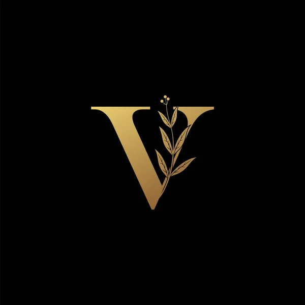 Golden Letter Logo Icon Design Concept Vintage Luxury Floral Leaves — Stock Vector