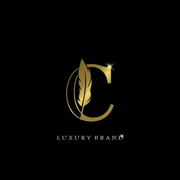 Icono Logotipo Marca Lujo Golden Feather Letter Diseño Vectorial Con — Vector de stock