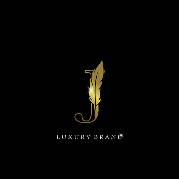 Icono Logotipo Golden Feather Letter Luxury Brand Logo Diseño Vectorial — Vector de stock