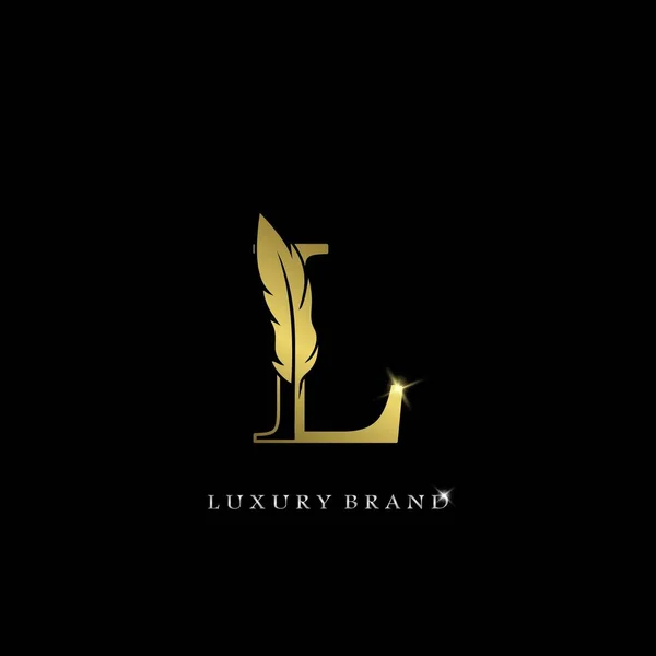 Carta Plumas Oro Icono Luxury Brand Logo Diseño Vectorial Concepto — Vector de stock