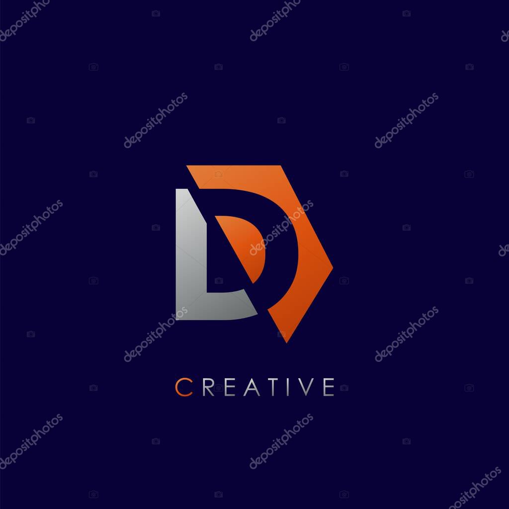 D Letter Logo Icon Abstract Geometrical Techno Half Hexagon Vector Design Concept.