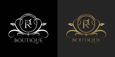 Lüks Logo Mektup R Şablonu Restoran, Kraliyet, Butik, Cafe, Otel, Heraldic, Mücevher, Moda ve diğer marka kimlik vektör çizimleri için Vektör Çemberi