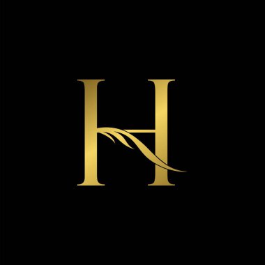Altın harfli H logosu, basit vektör tasarım konsepti kanadı ile ilk harf, lüks iş kimliği.